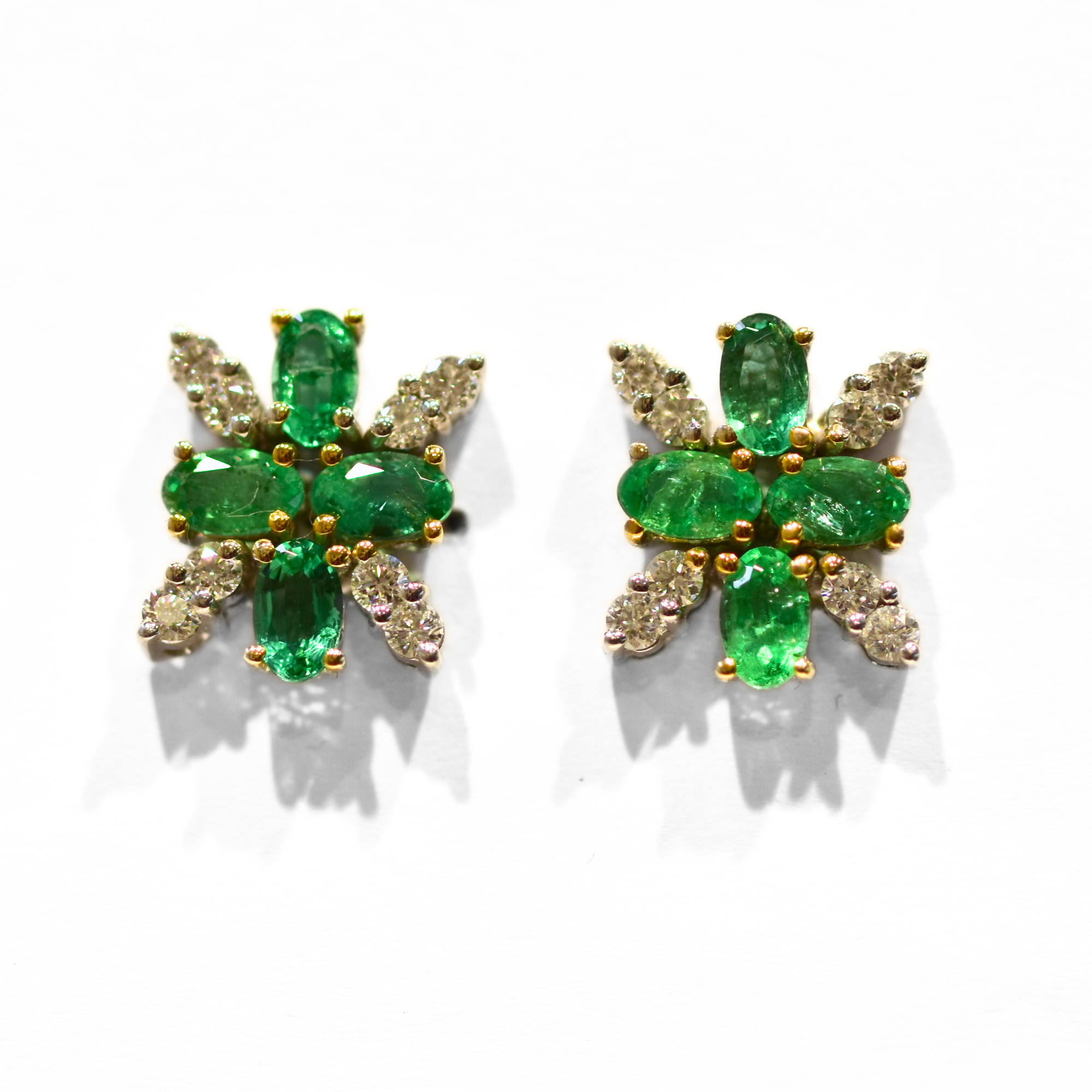 Picture of Natural Emerald & Diamond Studs